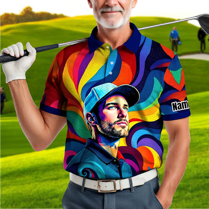 Personalized Mosaic Portrait Polo — Custom Face Mosaic Art Style Shirt Style 5