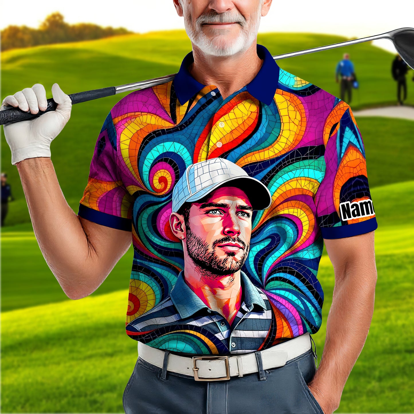 Personalized Mosaic Portrait Polo — Custom Face Mosaic Art Style Shirt Style 3