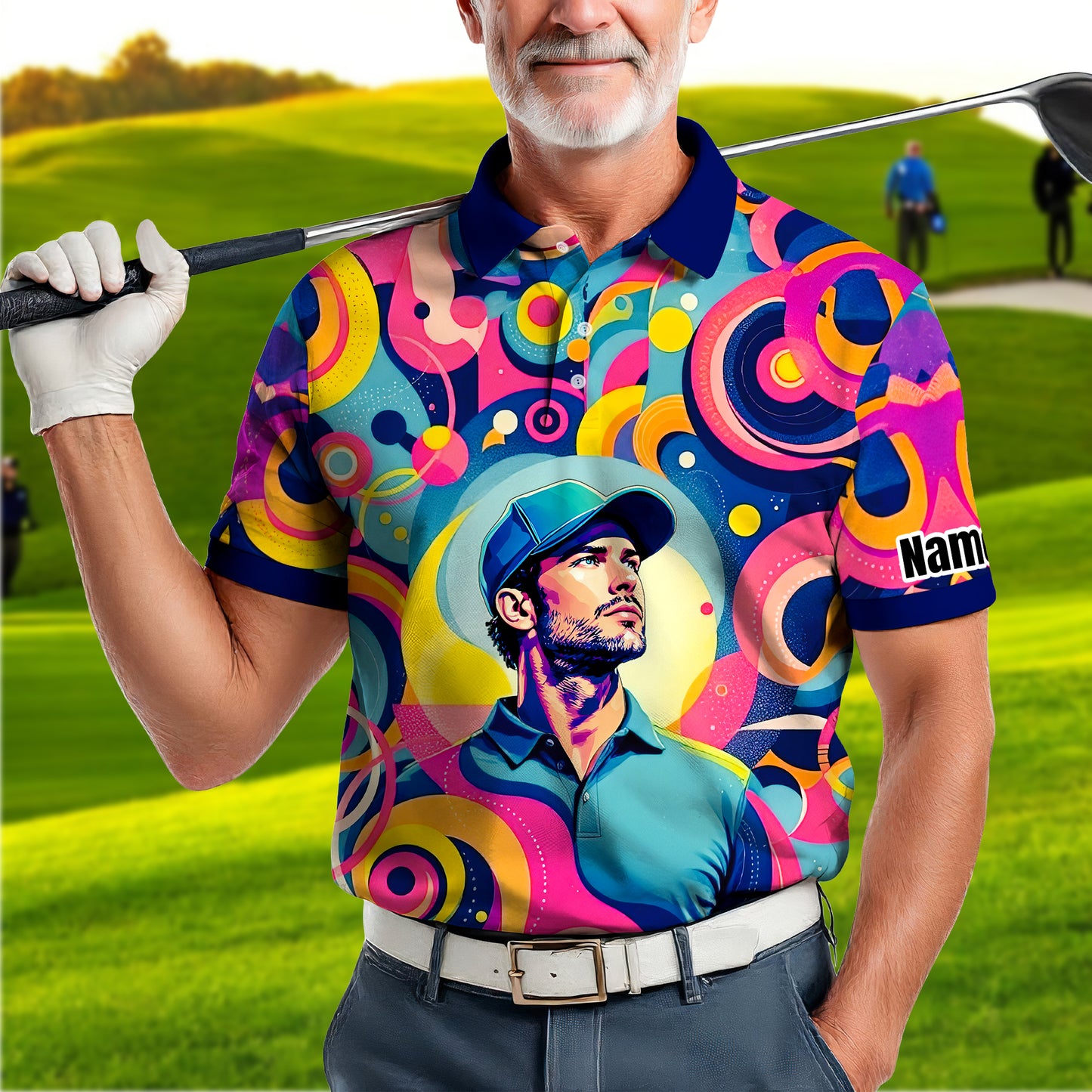 HomyGifts Custom Face Polo Shirt – Personalized Abstract Geometric Art Photo Shirt, Unique Gift for Him & Her