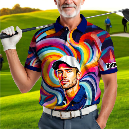 Personalized Mosaic Portrait Polo — Custom Face Mosaic Art Style Shirt Style 6