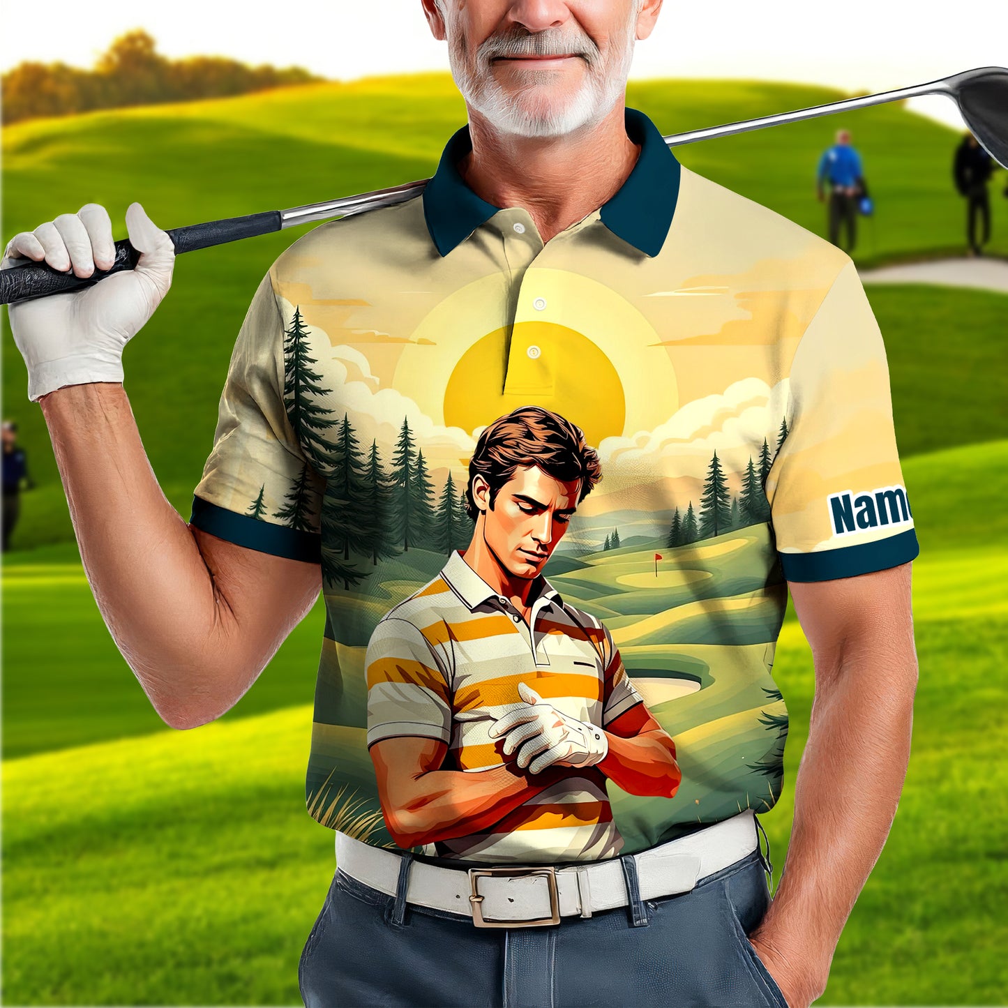 Custom Vintage Americana Golf Polo with Your Face - Retro Personalized Gift for Men Style 9