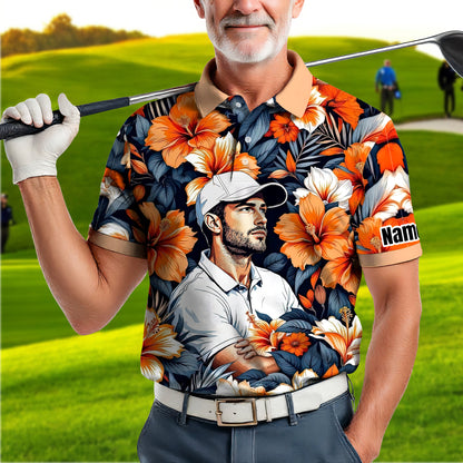 Custom Face Tropical Floral Polo Shirt – Personalized Summer Shirt, Fun Beach Vacation Gift, Unique Tropical Party Outfit Style 3