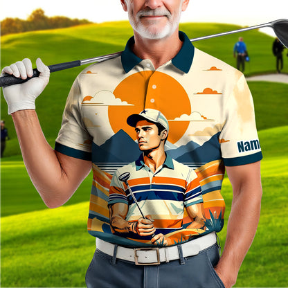 Custom Vintage Americana Golf Polo with Your Face - Retro Personalized Gift for Men Style 2