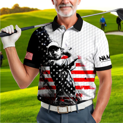 Men's Patriotic Custom Face Golf Polo Shirt - American Flag Design