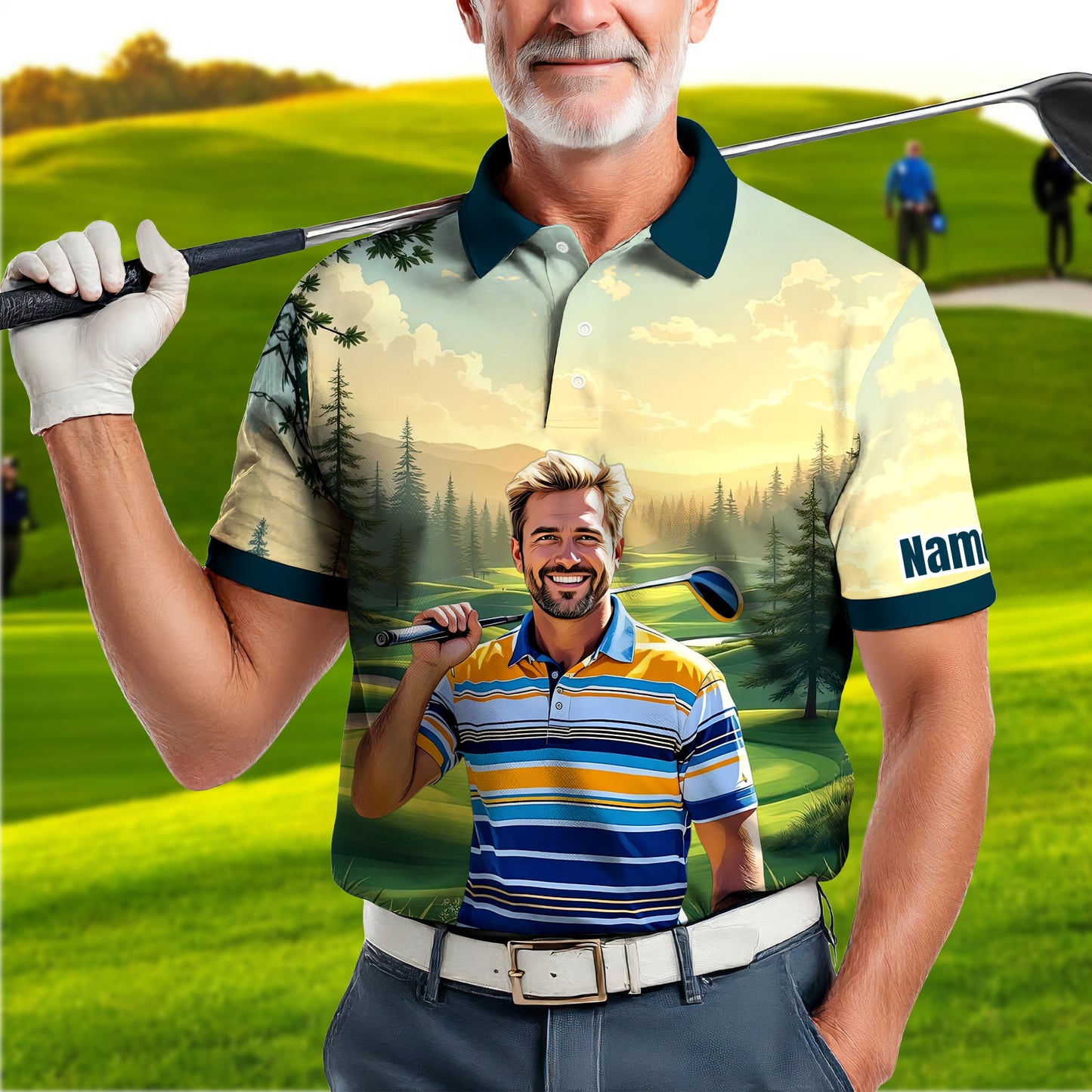 Custom Vintage Americana Golf Polo with Your Face - Retro Personalized Gift for Men Style 11