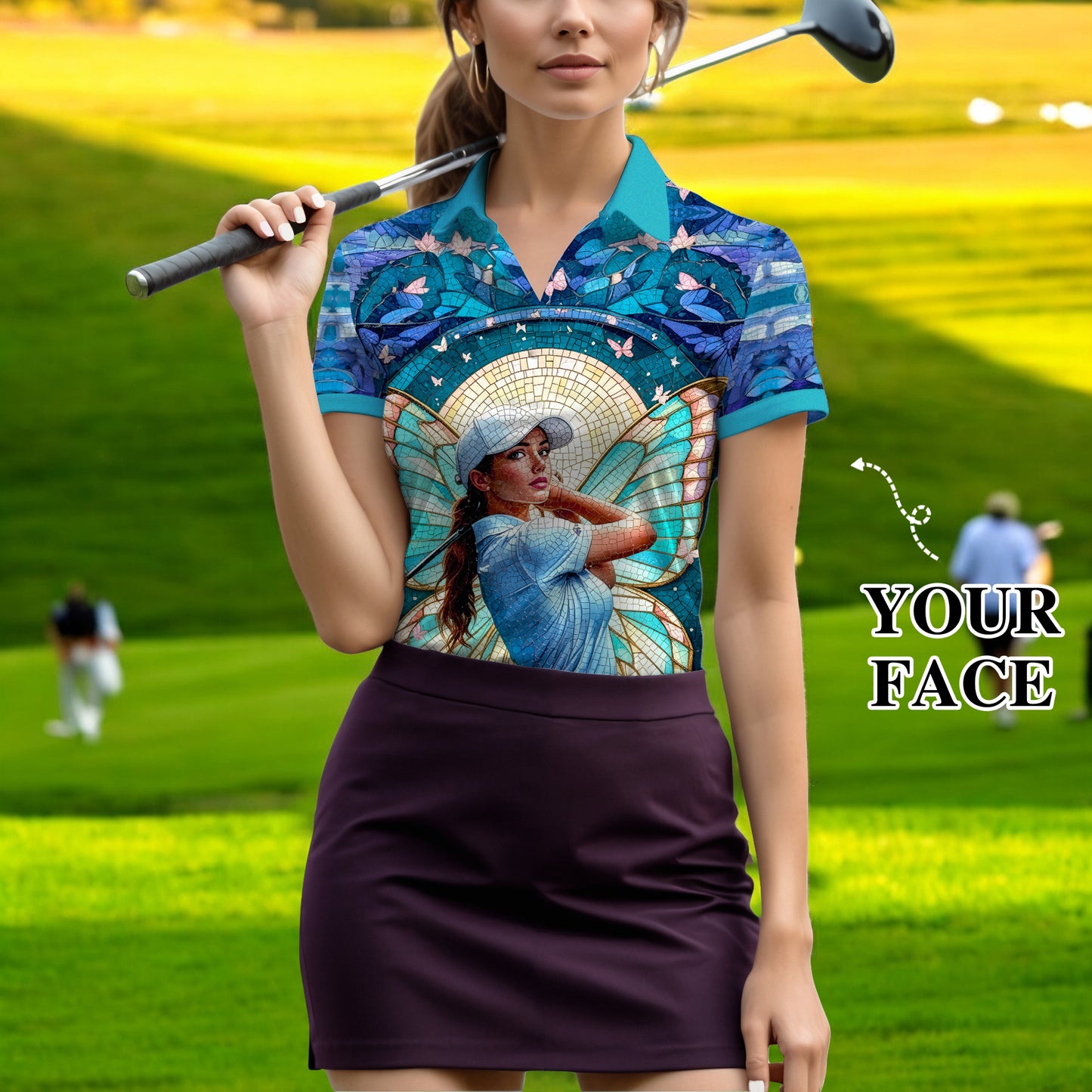 Custom Face Women’s Golf Polo Shirt – Spring Butterfly Mirage Art | Personalized Floral Fantasy Sports Shirt for Golfers Style 11