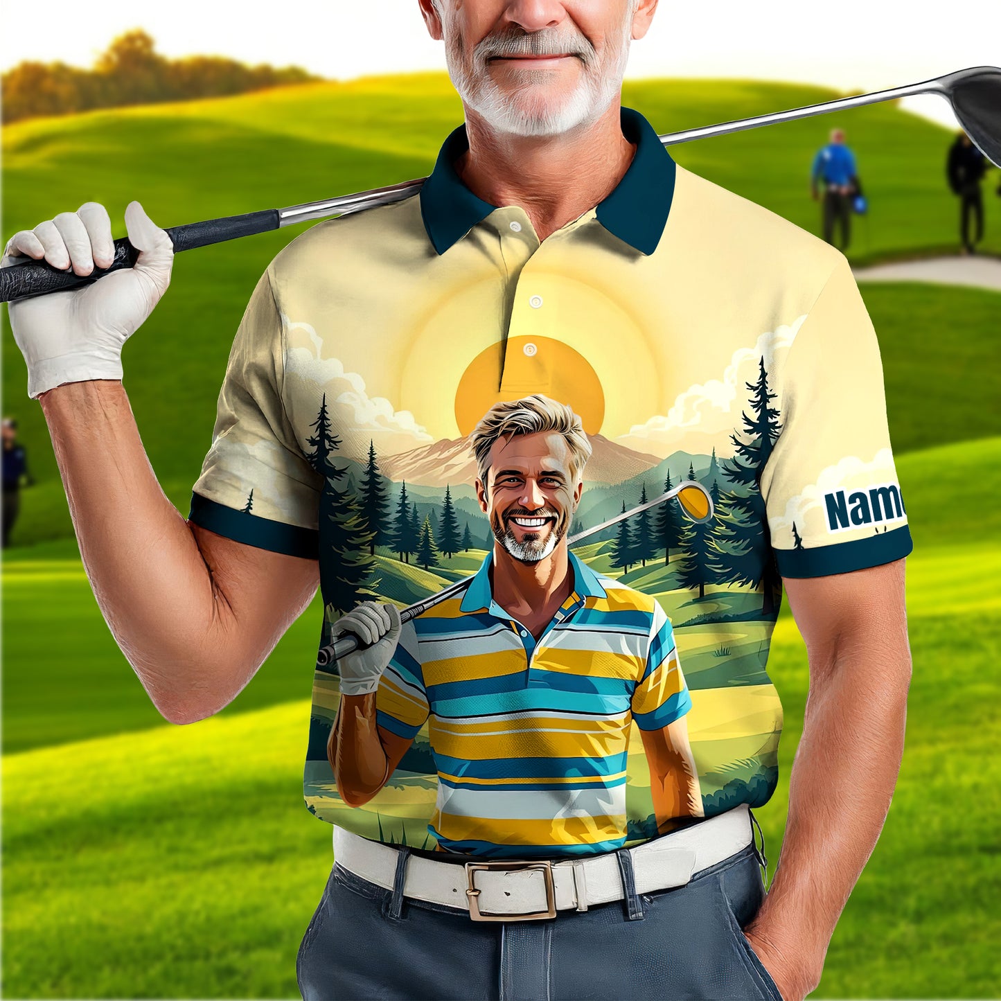 Custom Vintage Americana Golf Polo with Your Face - Retro Personalized Gift for Men Style 12