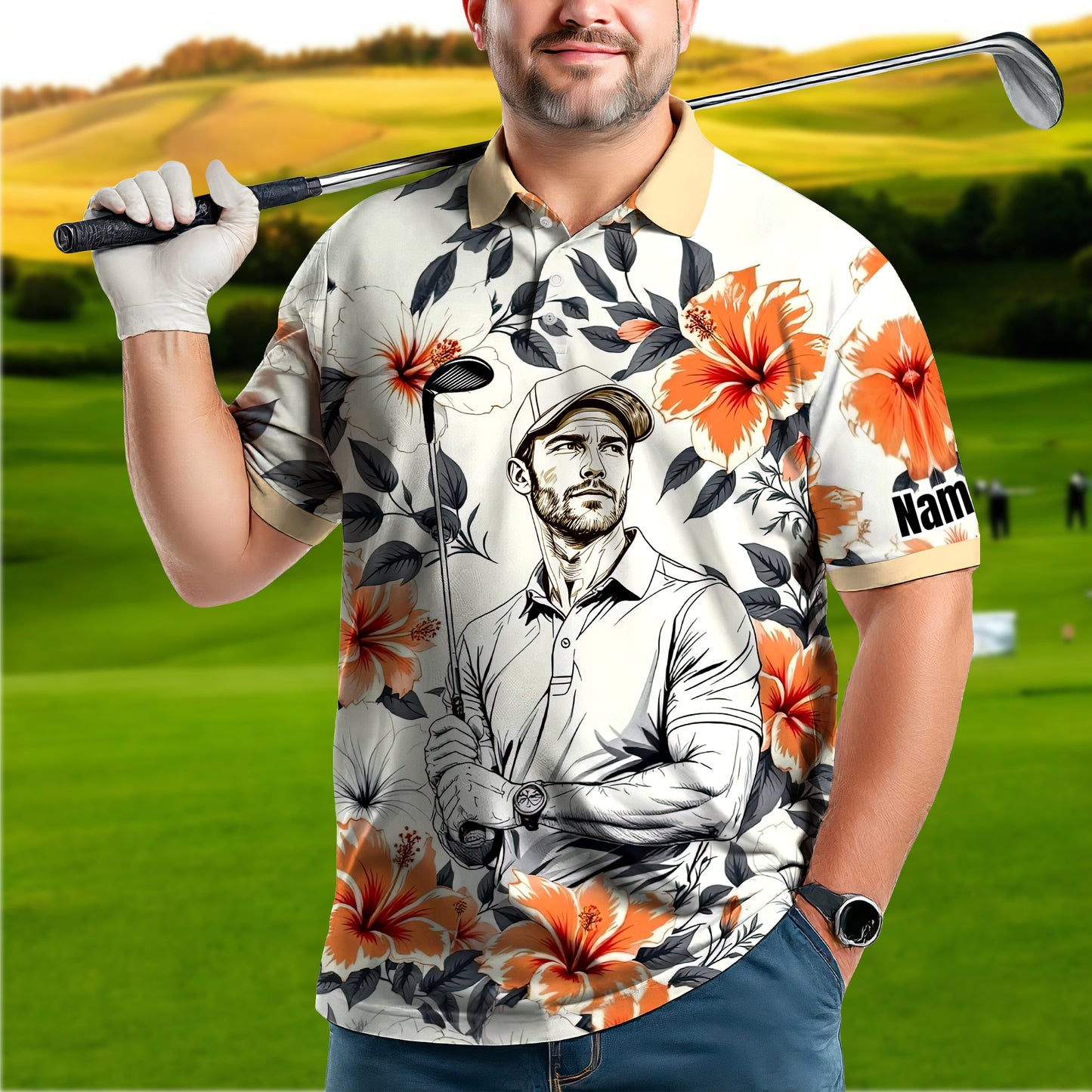 Custom Face Tropical Floral Polo Shirt – Personalized Summer Shirt, Fun Beach Vacation Gift, Unique Tropical Party Outfit Style 6