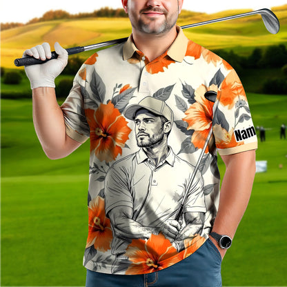 Custom Face Tropical Floral Polo Shirt – Personalized Summer Shirt, Fun Beach Vacation Gift, Unique Tropical Party Outfit Style 5