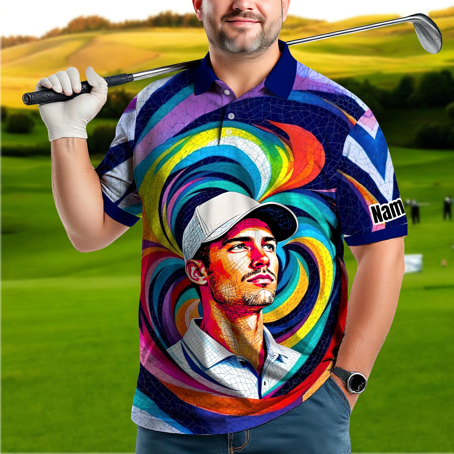 Personalized Mosaic Portrait Polo — Custom Face Mosaic Art Style Shirt Style 7