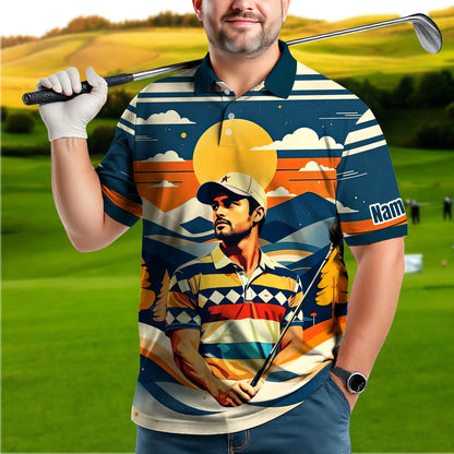 Custom Vintage Americana Golf Polo with Your Face - Retro Personalized Gift for Men Style 6