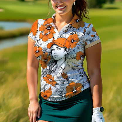 Women’s Custom Face Hibiscus Polo Shirt – Personalized Tropical Floral Polo, Unique Gift for Her, Stylish Custom Golf & Casual Wear Style 2