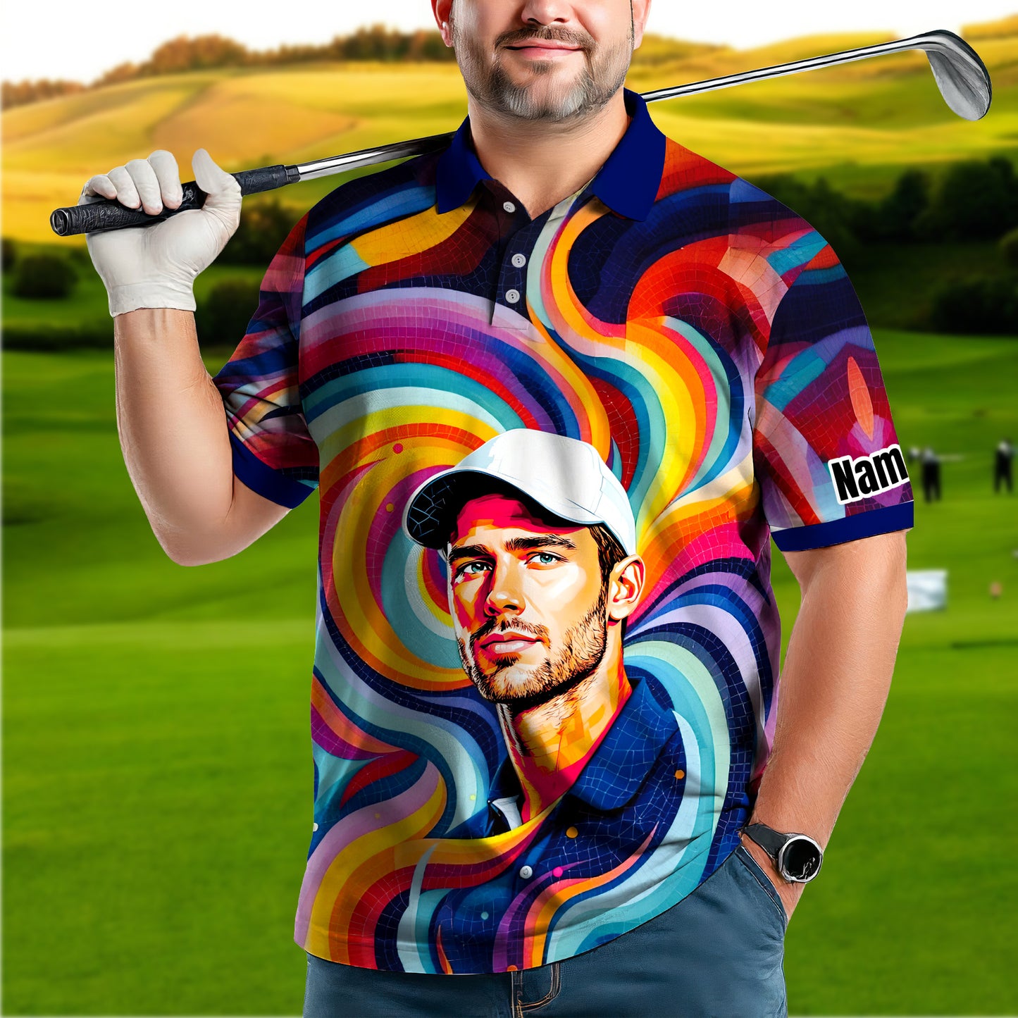 Personalized Mosaic Portrait Polo — Custom Face Mosaic Art Style Shirt Style 6