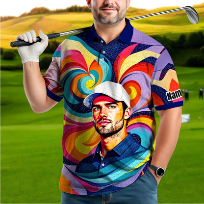 Personalized Mosaic Portrait Polo — Custom Face Mosaic Art Style Shirt Style 12