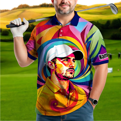 Personalized Mosaic Portrait Polo — Custom Face Mosaic Art Style Shirt Style 16