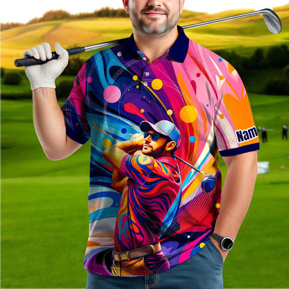 HomyGifts Men's Customized Face Artistic Golf Polo Shirt, Mosaic Art Style, Unique Personalized Golf Polo For Men Style 15