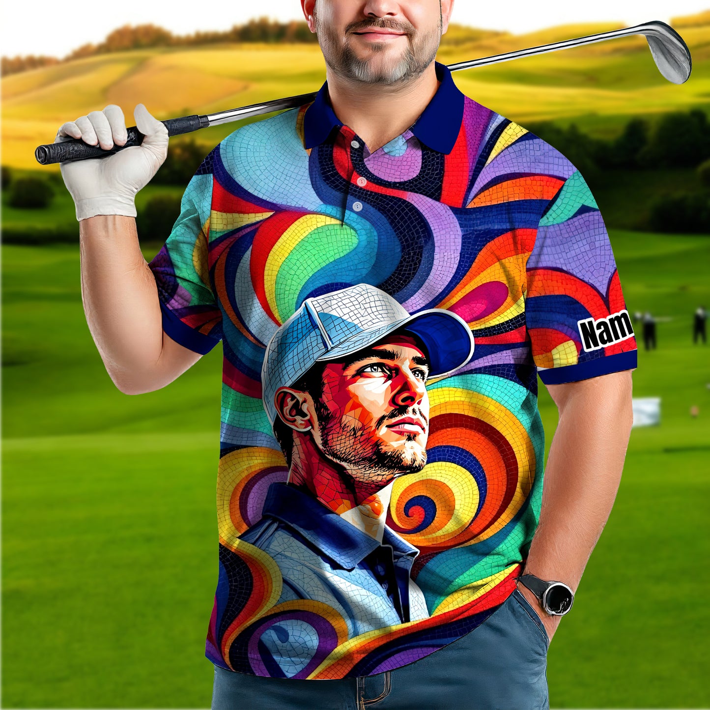 Personalized Mosaic Portrait Polo — Custom Face Mosaic Art Style Shirt Style 9