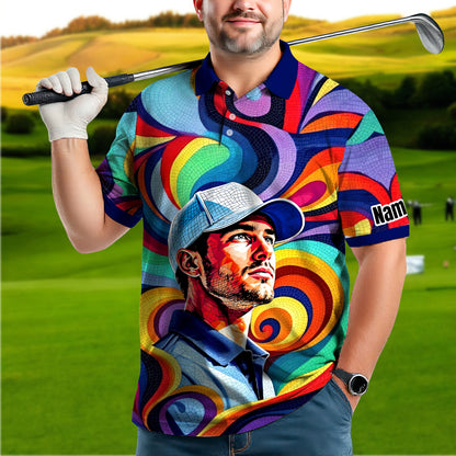 Personalized Mosaic Portrait Polo — Custom Face Mosaic Art Style Shirt Style 9