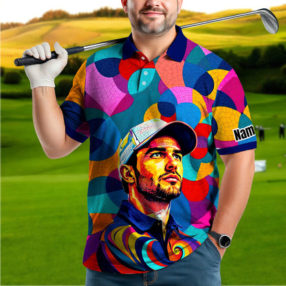 Personalized Mosaic Portrait Polo — Custom Face Mosaic Art Style Shirt Style 17