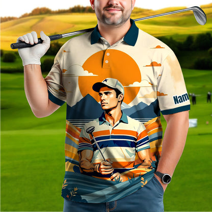 Custom Vintage Americana Golf Polo with Your Face - Retro Personalized Gift for Men Style 2