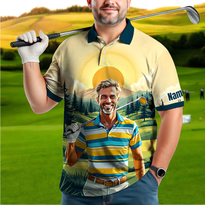 Custom Vintage Americana Golf Polo with Your Face - Retro Personalized Gift for Men Style 12