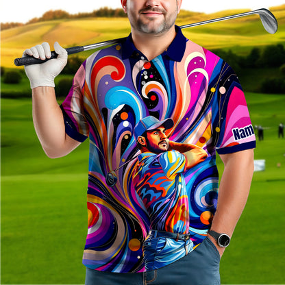 HomyGifts Men's Customized Face Artistic Golf Polo Shirt, Mosaic Art Style, Unique Personalized Golf Polo For Men Style 14