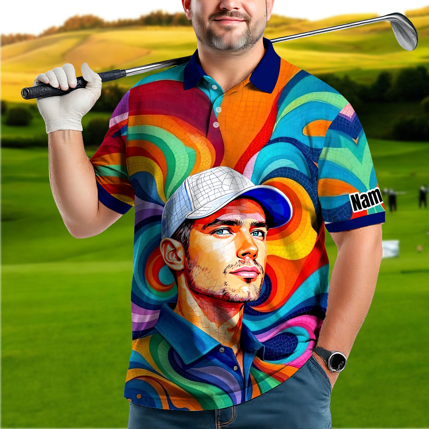 Personalized Mosaic Portrait Polo — Custom Face Mosaic Art Style Shirt Style 14