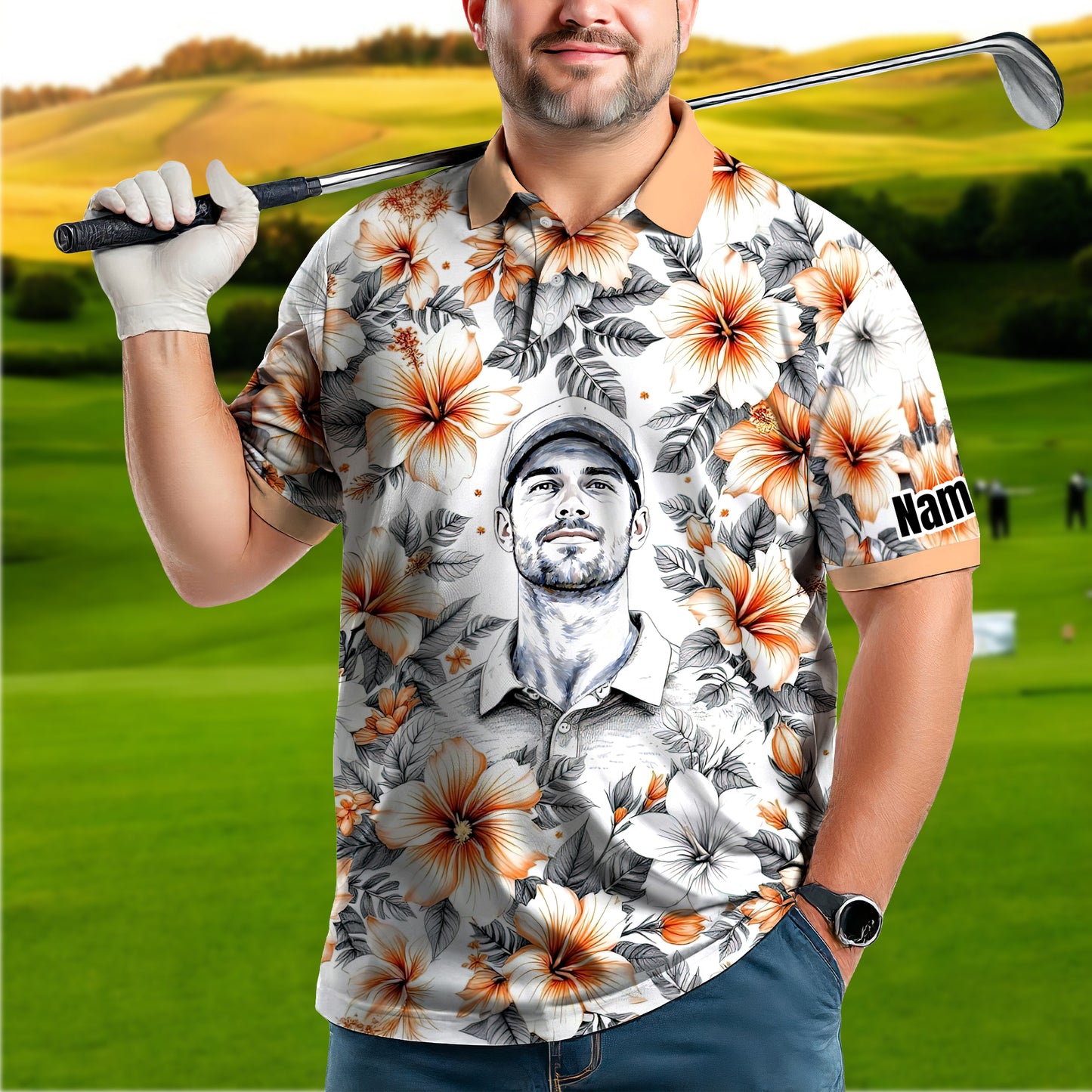 Custom Face Tropical Floral Polo Shirt – Personalized Summer Shirt, Fun Beach Vacation Gift, Unique Tropical Party Outfit Style 1