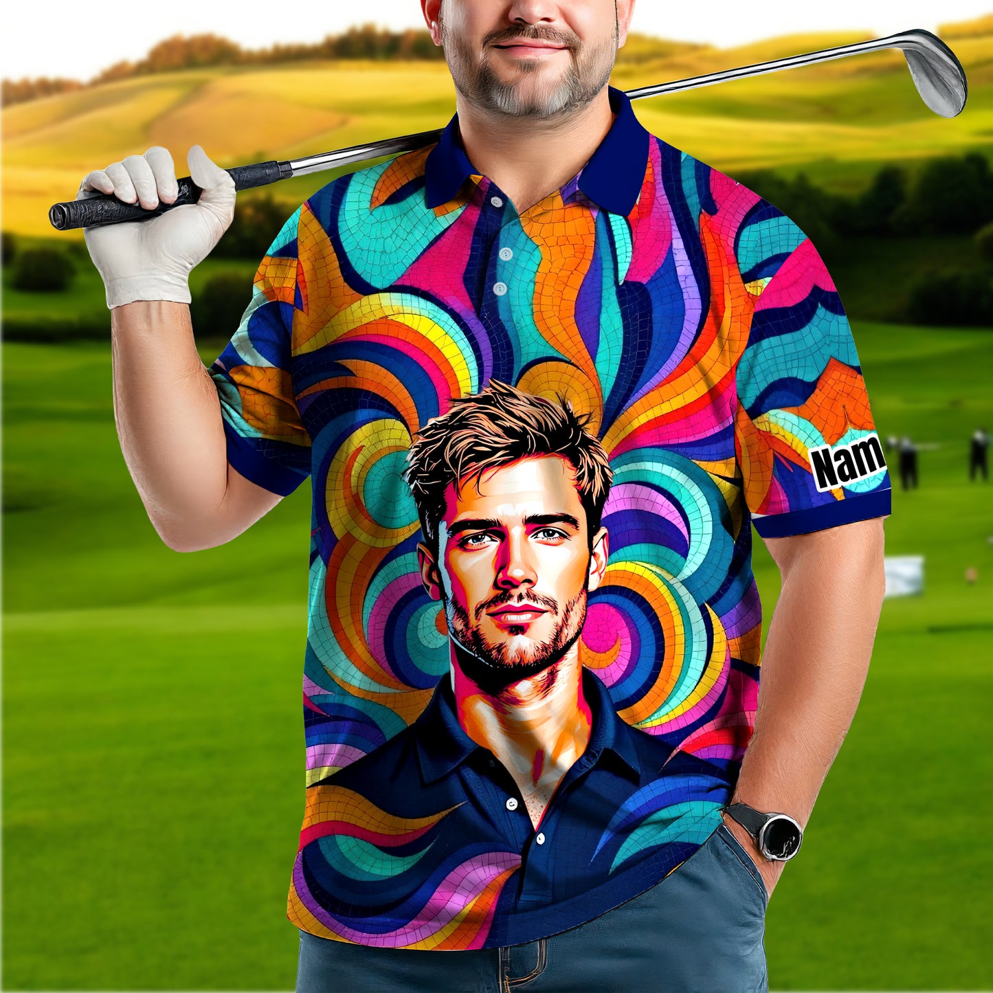 Personalized Mosaic Portrait Polo — Custom Face Mosaic Art Style Shirt Style 10