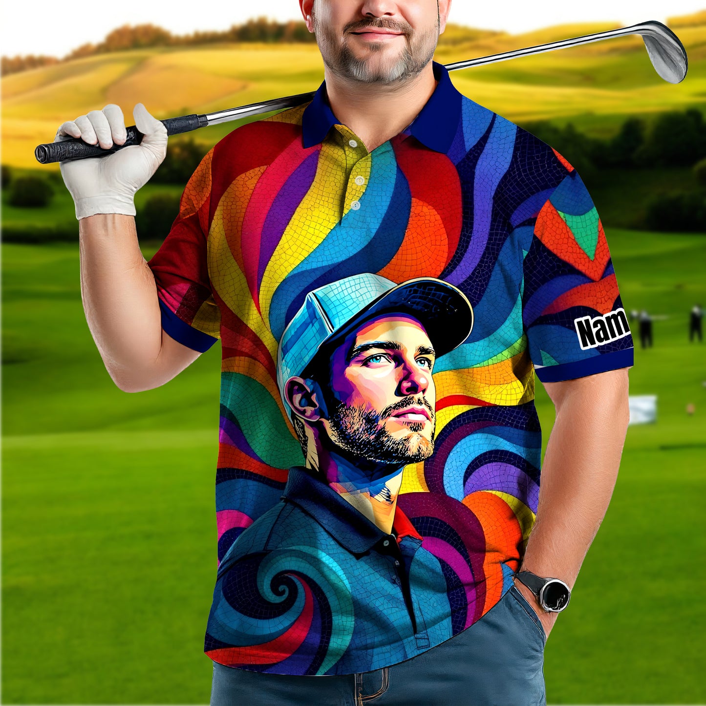 Personalized Mosaic Portrait Polo — Custom Face Mosaic Art Style Shirt Style 5