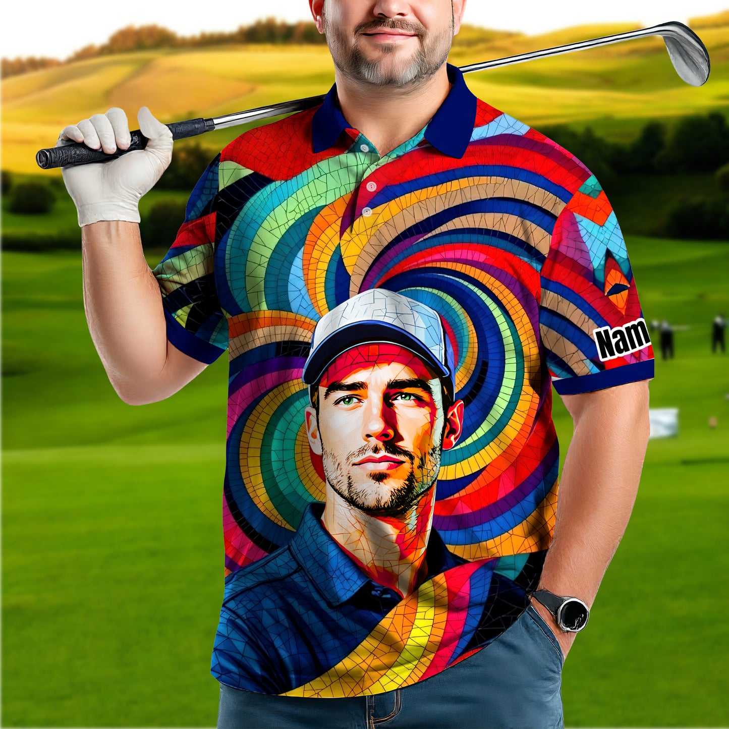 Personalized Mosaic Portrait Polo — Custom Face Mosaic Art Style Shirt Style 13