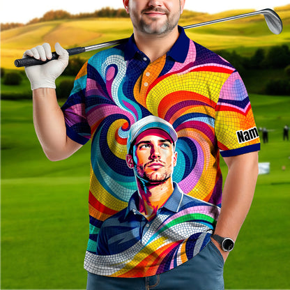 Personalized Mosaic Portrait Polo — Custom Face Mosaic Art Style Shirt Style 2