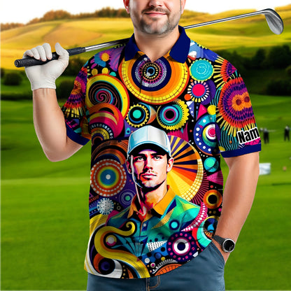 HomyGifts Custom Face Polo Shirt – Personalized Abstract Geometric Art Photo Shirt, Unique Gift for Him & Her