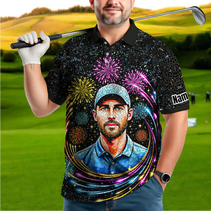 Custom Face Golf Polo Shirt – New Year Fireworks Edition | Personalized Golf Polo | Unique Holiday Gift for Him 2025 Style 9