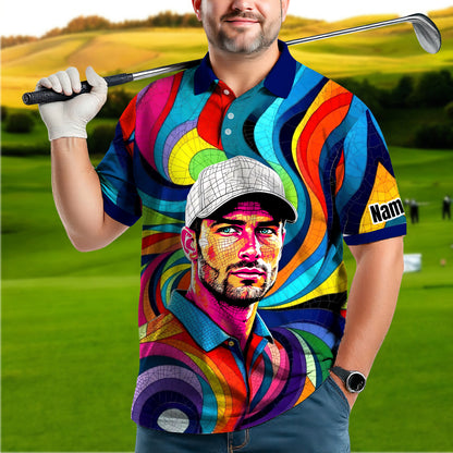 Personalized Mosaic Portrait Polo — Custom Face Mosaic Art Style Shirt Style 15