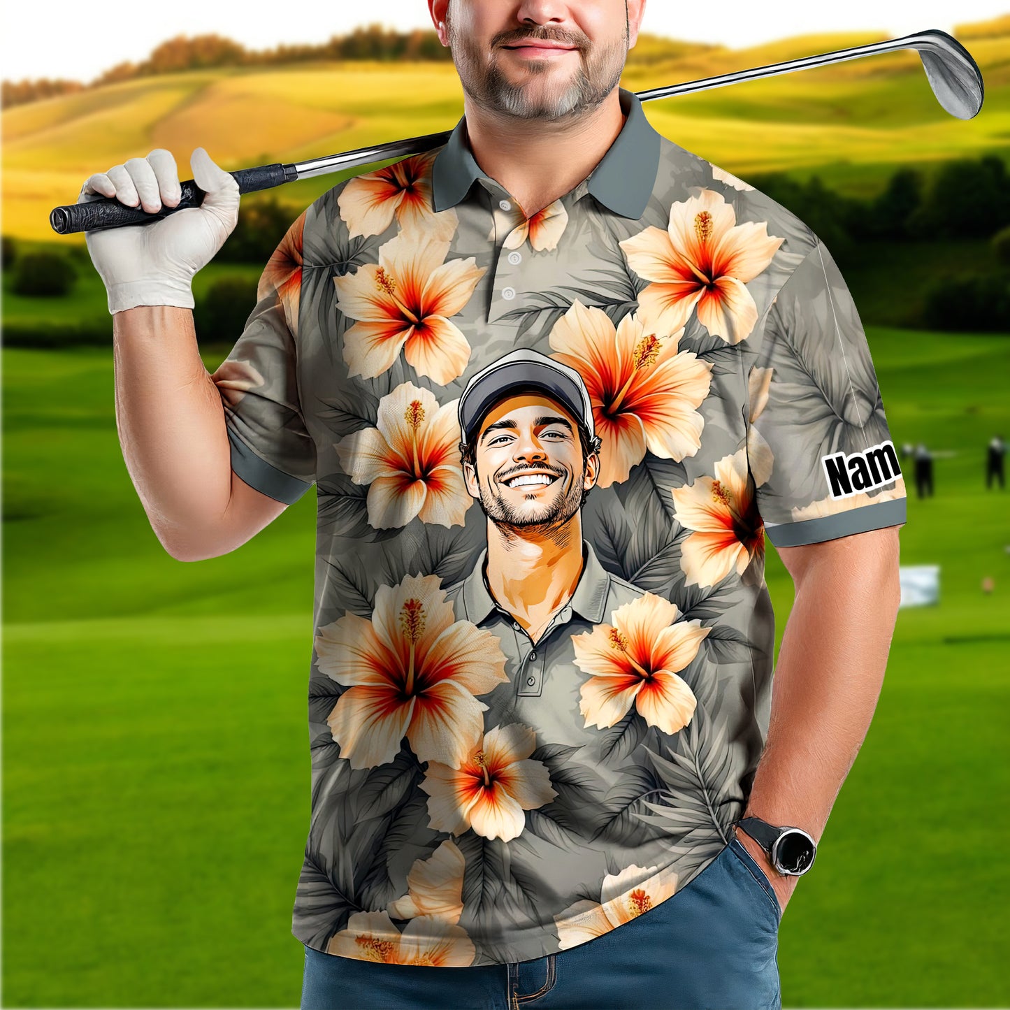 Custom Face Tropical Floral Polo Shirt – Personalized Summer Shirt, Fun Beach Vacation Gift, Unique Tropical Party Outfit Style 8