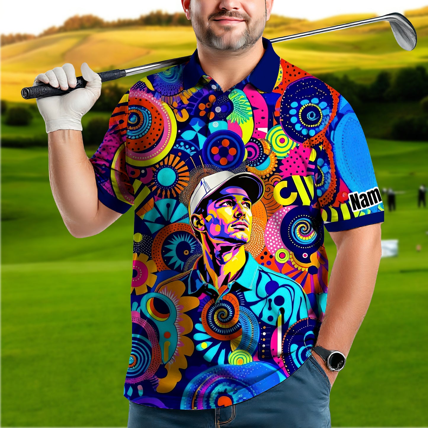 HomyGifts Custom Face Polo Shirt – Personalized Abstract Geometric Art Photo Shirt, Unique Gift for Him & Her