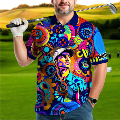 HomyGifts Custom Face Polo Shirt – Personalized Abstract Geometric Art Photo Shirt, Unique Gift for Him & Her