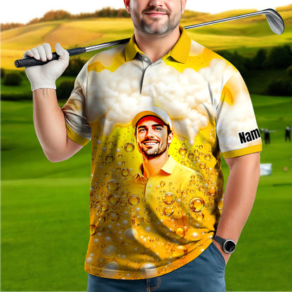 HomyGifts Men's Customized Face Artistic Golf Polo Shirt, Beer pattern Design, Special Gift for Beer & Golf Lovers, Summer Party Outfit, Unique Gift for Men Style 4