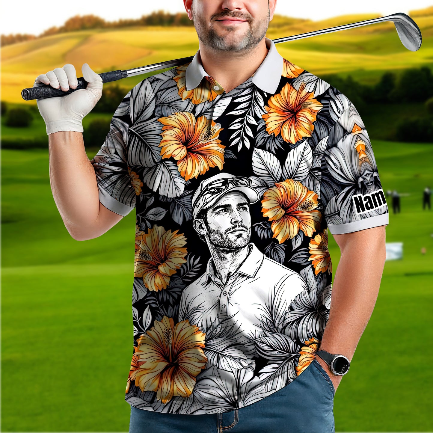 Custom Face Tropical Floral Polo Shirt – Personalized Summer Shirt, Fun Beach Vacation Gift, Unique Tropical Party Outfit Style 4