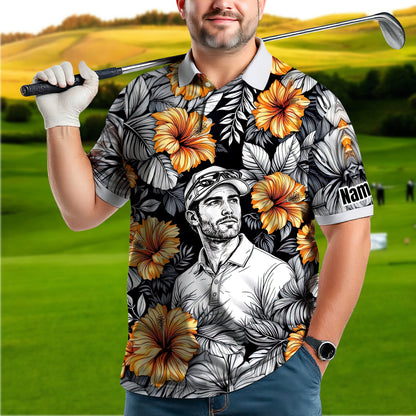 Custom Face Tropical Floral Polo Shirt – Personalized Summer Shirt, Fun Beach Vacation Gift, Unique Tropical Party Outfit Style 4