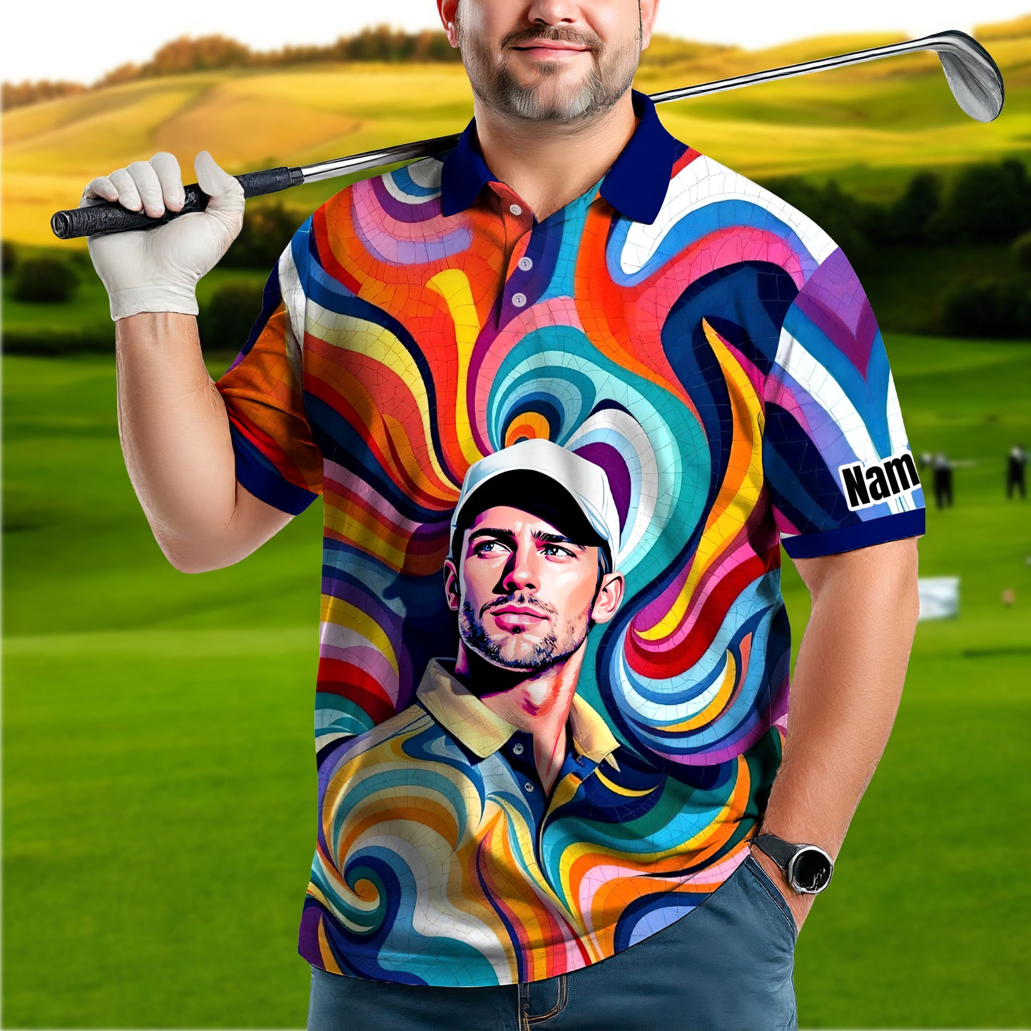 Personalized Mosaic Portrait Polo — Custom Face Mosaic Art Style Shirt Style 4