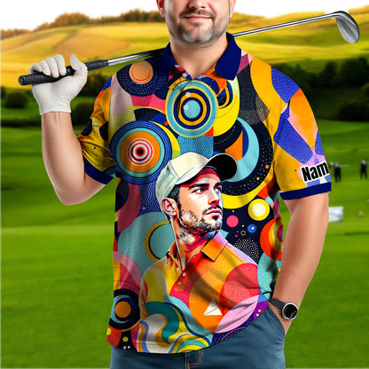 HomyGifts Custom Face Polo Shirt – Personalized Abstract Geometric Art Photo Shirt, Unique Gift for Him & Her