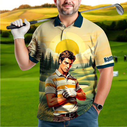 Custom Vintage Americana Golf Polo with Your Face - Retro Personalized Gift for Men Style 9