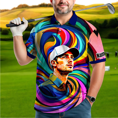 Personalized Mosaic Portrait Polo — Custom Face Mosaic Art Style Shirt Style 1