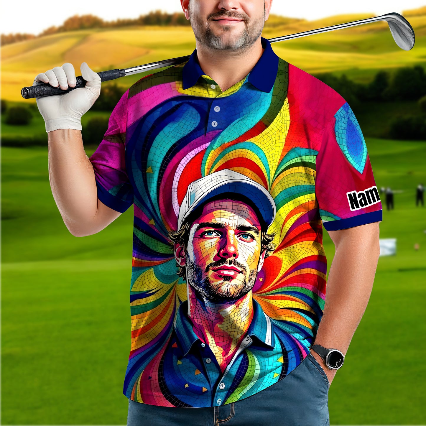 Personalized Mosaic Portrait Polo — Custom Face Mosaic Art Style Shirt Style 8