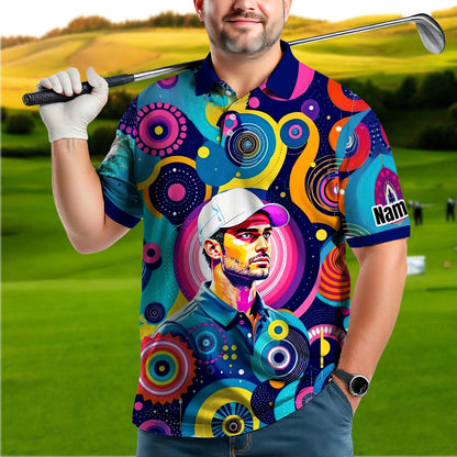 HomyGifts Custom Face Polo Shirt – Personalized Abstract Geometric Art Photo Shirt, Unique Gift for Him & Her