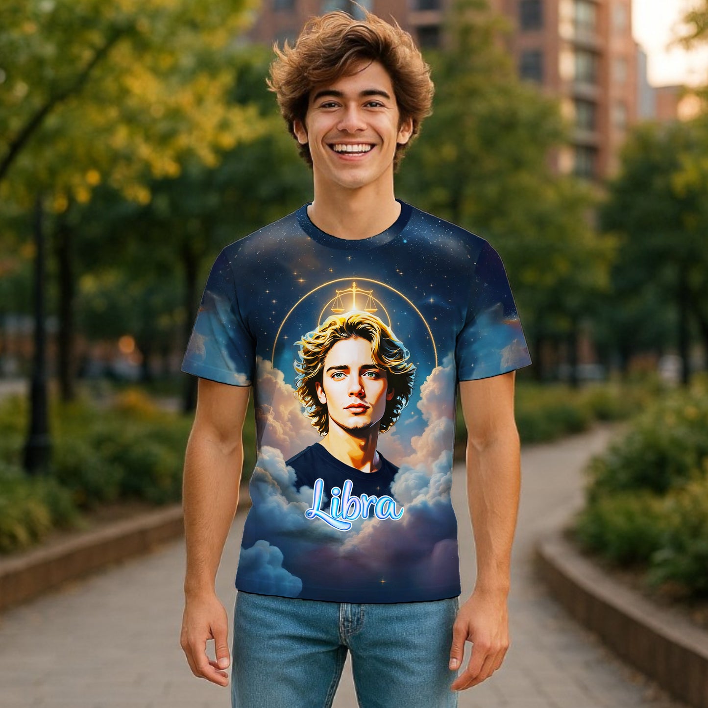 Custom Zodiac Shirt - Surreal Cosmic Art Tee with Your Face | Libra | Personalized Horoscope Gift