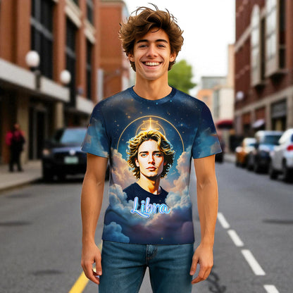 Custom Zodiac Shirt - Surreal Cosmic Art Tee with Your Face | Libra | Personalized Horoscope Gift