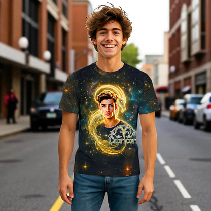 Custom Zodiac Shirt - Surreal Cosmic Art Tee with Your Face | Capricorn | Personalized Horoscope Gift